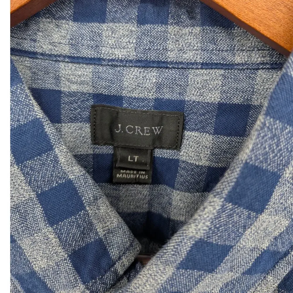 J.Crew Men's Large Tall LT Blue Gingham Plaid Cotton Button Down Shirt Preppy